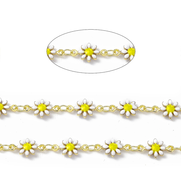 

PandaHall Handmade Eanmel Daisy Flower Link Chains, with Real 18K Gold Plated Brass Findings, Soldered, with Spool, White, Link: 7.5x13x2mm...