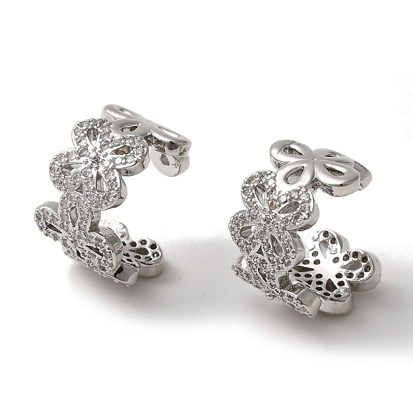 

PandaHall Rack Plating Brass Micro Pave Clear Cubic Zirconia Flower Cuff Earrings for Women, Cadmium Free & Lead Free, Long-Lasting Plated...