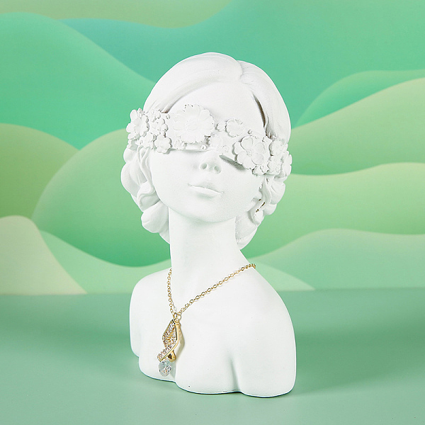 

PandaHall Girl Bust Resin Necklace Display Stands, Jewelry Holders for Single Necklace Storage, Photo Props, White, 7.45x8.9x13.9cm Resin...