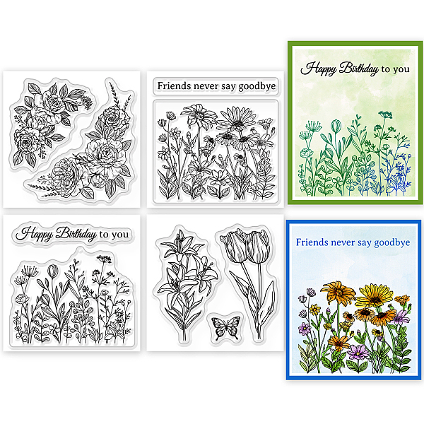 

PandaHall 4Pcs 4 Styles PVC Stamp, for DIY Scrapbooking, Flower, 55x55mm, 1pc/style Plastic Flower