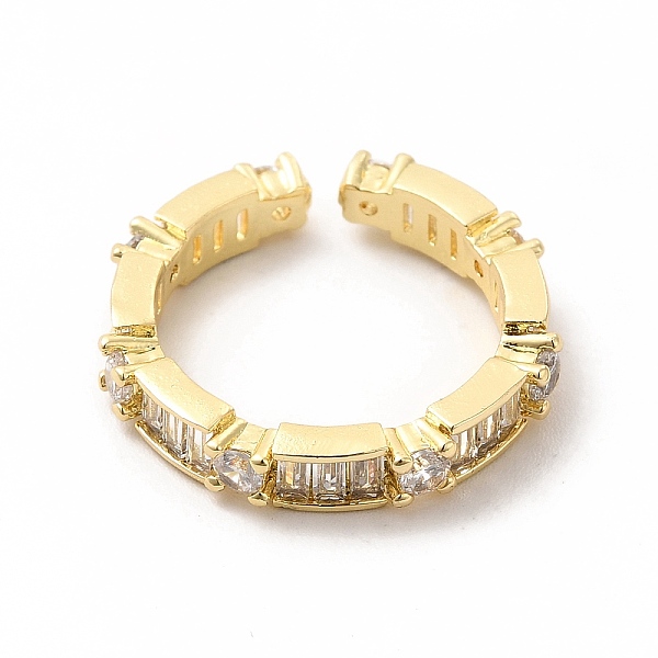 

PandaHall Cubic Zirconia Rectangle Open Cuff Ring, Golden Brass Jewelry for Women, Clear, Inner Diameter: 16mm Brass+Cubic Zirconia Clear