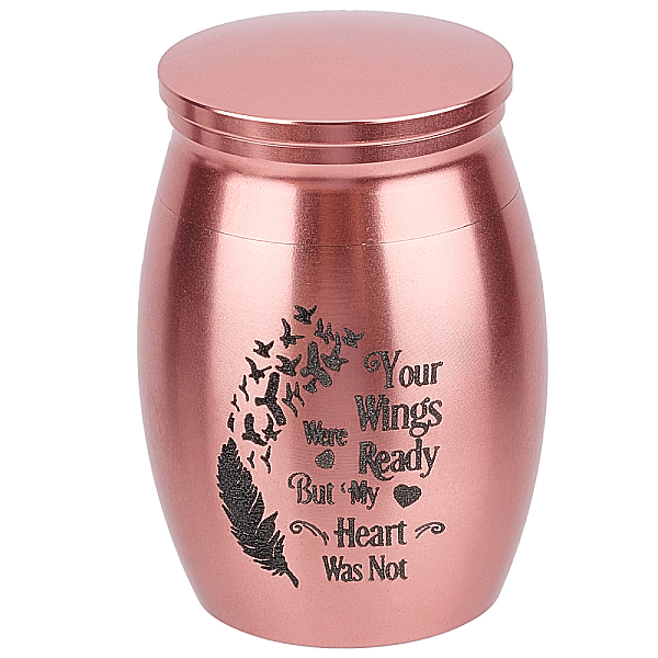 

PandaHall CREATCABIN Small Pet Urns Your Wings were Ready But My Heart was Not Memorial Ashes Holder Mini Metal Cremation Stainless Steel..., Pink