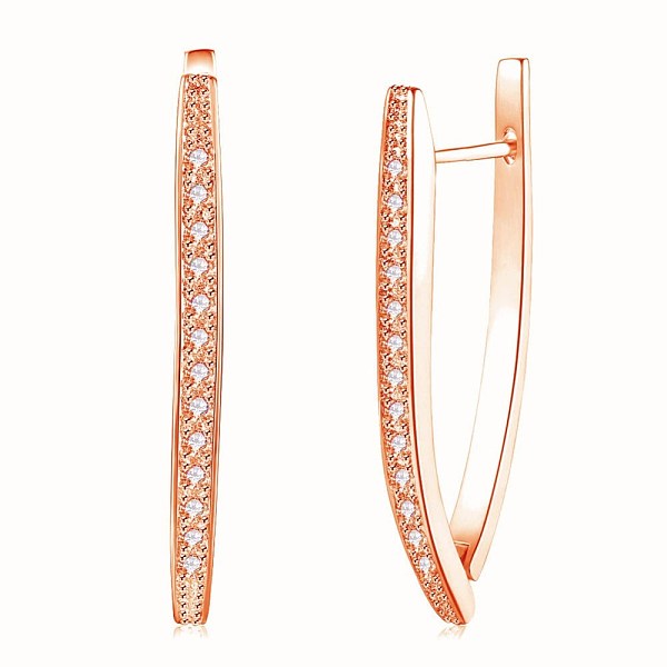 

PandaHall Romantic Brass Cubic Zirconia Angular Hoop Earrings, Clear, Rose Gold, 37x3mm Cubic Zirconia Ring Clear