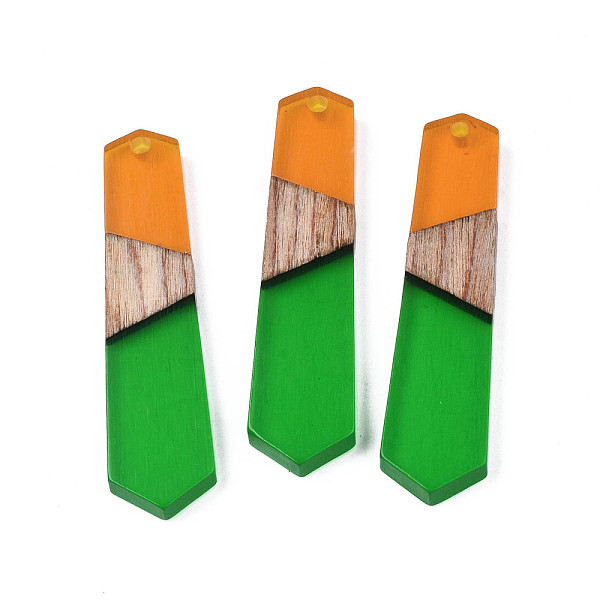 

PandaHall Transparent Resin & Walnut Wood Pendants, Polygon, Green, 49.5x12.5x4mm, Hole: 2mm Resin+Wood Polygon Green