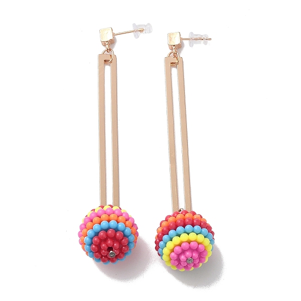 

PandaHall Resin Waxberry Round Ball Dangle Stud Earrings, Iron Jewelry for Women, Colorful, 87mm, Pin: 0.7mm Resin Round