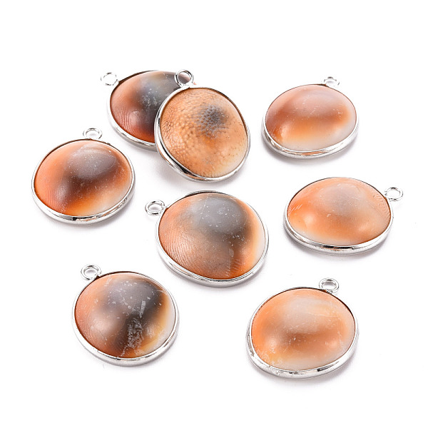 

PandaHall Natural Trumpet Shell Pendants, with Platinum Tone Brass Findings, Half Round/Dome, Saddle Brown, 26.5~29x20.5~23x8.5mm, Hole...