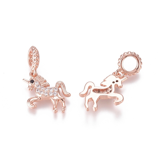 

PandaHall Brass Micro Pave Clear Cubic Zirconia European Dangle Charms, Large Hole Pendants, Unicorn, Rose Gold, 22.5mm, Hole: 4.5mm...