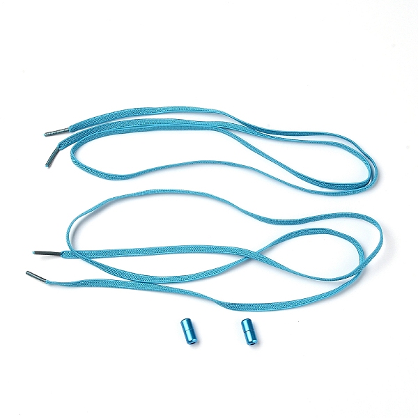 

PandaHall Spandex High Elastic Yarn Shoelaces, with Aluminum Buckles, Flat, Deep Sky Blue, 18~1020x6~8x1.5~8mm, 4pcs/set Elastic Fibre Flat