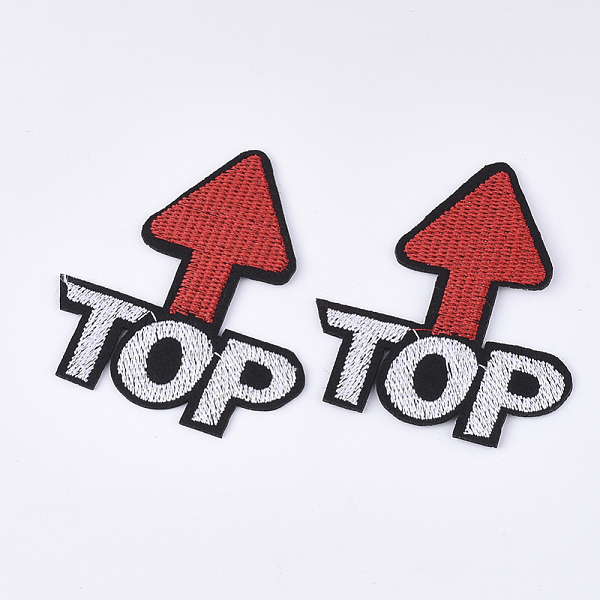 

PandaHall Computerized Embroidery Cloth Iron on/Sew on Patches, Appliques, Costume Accessories, Arrow with Word Top, Red, 65x59x1mm Cloth...