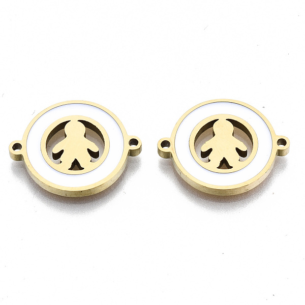 

PandaHall 304 Stainless Enamel Steel Links Connectors, Laser Cut, Flat Round with Boy, Golden, 14.5x18.5x2mm, Hole: 1.2mm 304 Stainless..., White