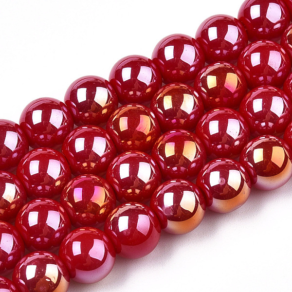 

PandaHall Electroplate Opaque Glass Beads Strands, AB Color Plated, Round, Red, 8~8.5mm, Hole: 1.5mm, about 51~53pcs/strand, 14.96...