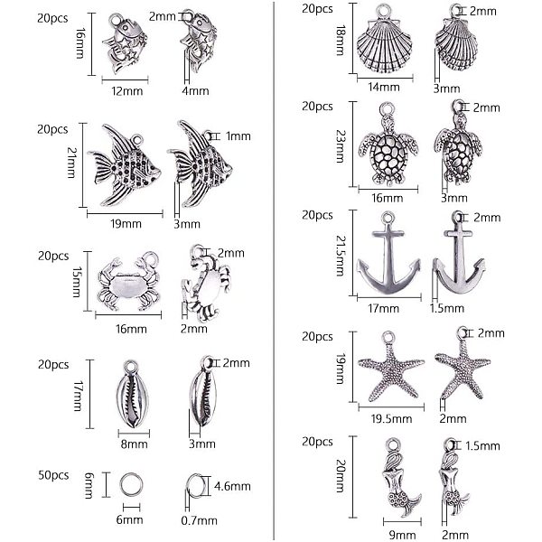 

PandaHall DIY Pendants Making, with Tibetan Style Alloy Pendants and Iron Jump Rings, Mixed Color, 135x70x30mm Iron