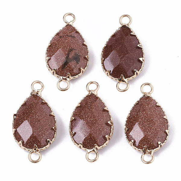 

PandaHall Synthetic Goldstone Links connectors, with Golden Tone Brass Open Back Settings, Faceted, Teardrop, 26.5~27.5x14x6mm, Hole: 2mm..., Brown