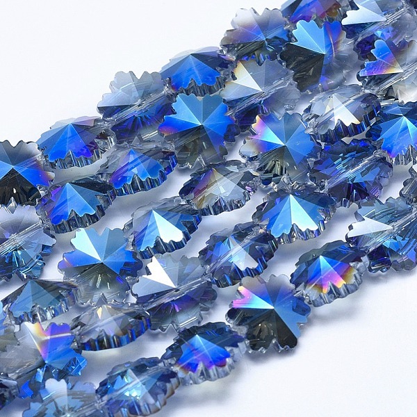 

PandaHall Electroplate Glass Beads Strands, Half Plated, Faceted, Snowflake, Blue Plated, 12~12.5x14x8~8.5mm, Hole: 1mm, about 25pcs/strand...