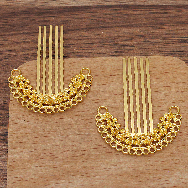 

PandaHall Alloy Hair Comb Findings, with Iron Comb and Loop, Round Bead Settings, Golden, 61x38mm, Fit for 2mm Beads Alloy