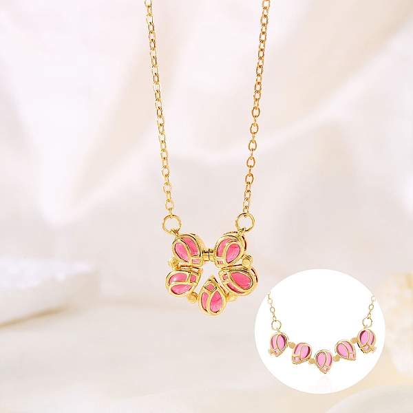 Brass Glass Magnetic Flower Pendant Cable Chain Necklaces for Women