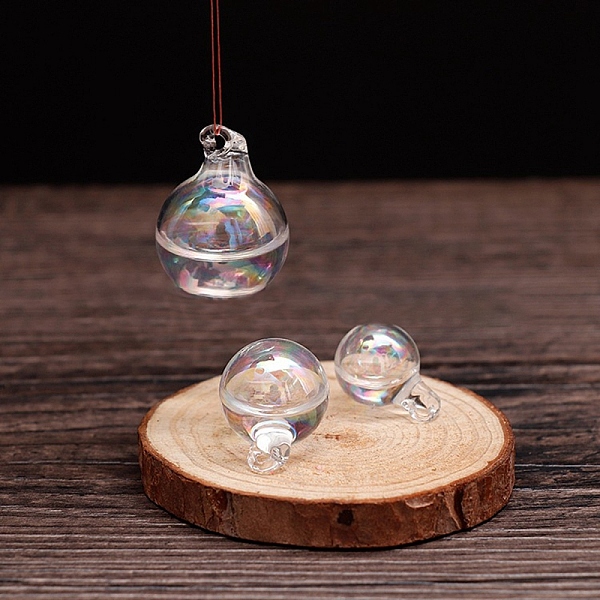 

PandaHall Glass Pendants, Round Charms, Clear AB, 14mm Glass Round White