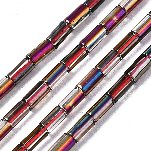 

PandaHall Electroplate Transparent Glass Beads Strands, Two Tone, Column, Medium Violet Red, 5x2.5mm, Hole: 0.8mm, about 72~75pcs/strand...
