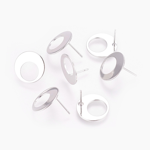 

PandaHall Brass Stud Earrings, Long-Lasting Plated, Nickel Free, Flat Round, Real Platinum Plated, 15x0.5mm, Pin: 0.8mm Brass