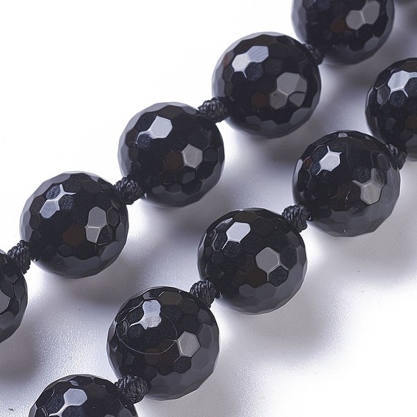 PandaHall Natural Black Agate Beads Strands, Faceted, Round, 14~14.5mm, Hole: 1.2mm, about 29pcs/strand, 15.3 inch~15.75 inch(39~40cm)...