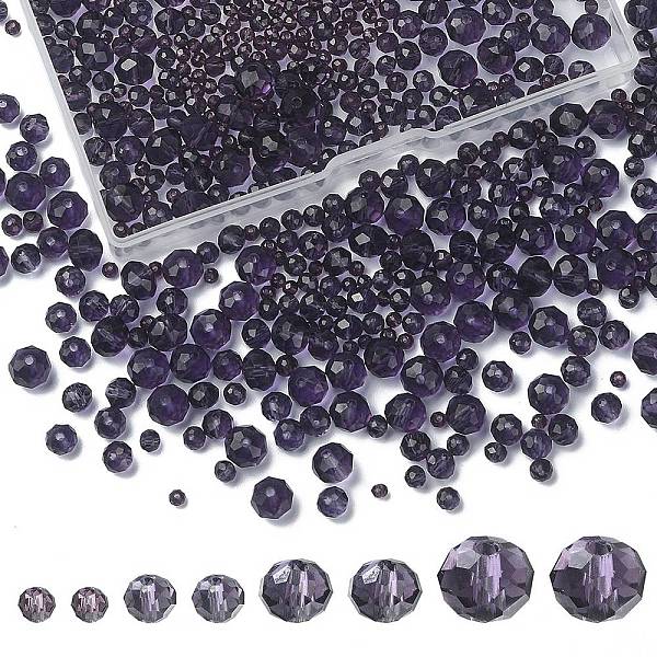 

PandaHall 8 Strands 4 Size Transparent Glass Beads Strands, Faceted, Rondelle, Medium Purple, 3~8x2~6mm, hole: 0.4~1mm, 65~155Pcs/strand..., Black
