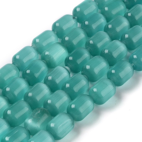 

PandaHall Cat Eye Beads, Column, Turquoise, 7.5~8x11.5~13mm, Hole: 0.7mm, about 32pcs/strand, 14.57''(37cm) Glass Column Green