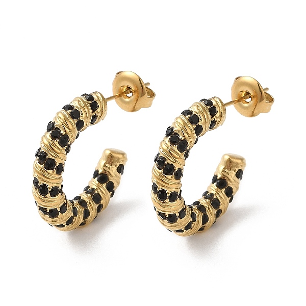 

PandaHall Real 18K Gold Plated 304 Stainless Steel with Glass Ring Stud Earrings, Half Hoop Earrings, Black, 20x4.5mm 304 Stainless Steel...