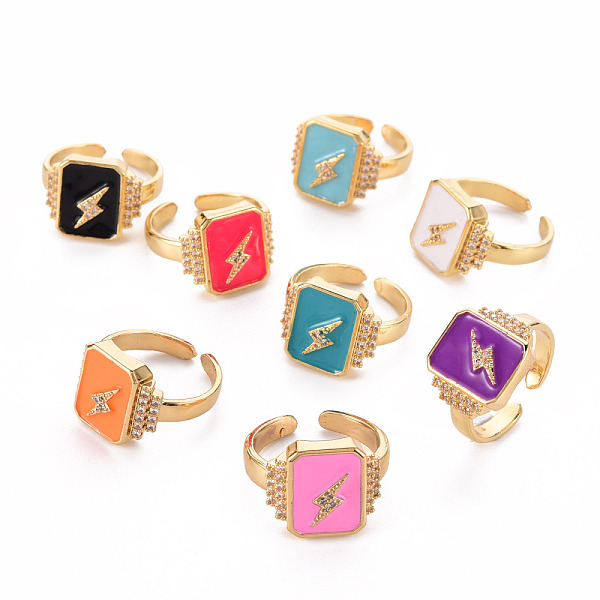 

PandaHall Brass Micro Pave Clear Cubic Zirconia Cuff Rings, Open Rings, with Enamel, Cadmium Free & Nickel Free & Lead Free, Rectangle with..., Multicolor