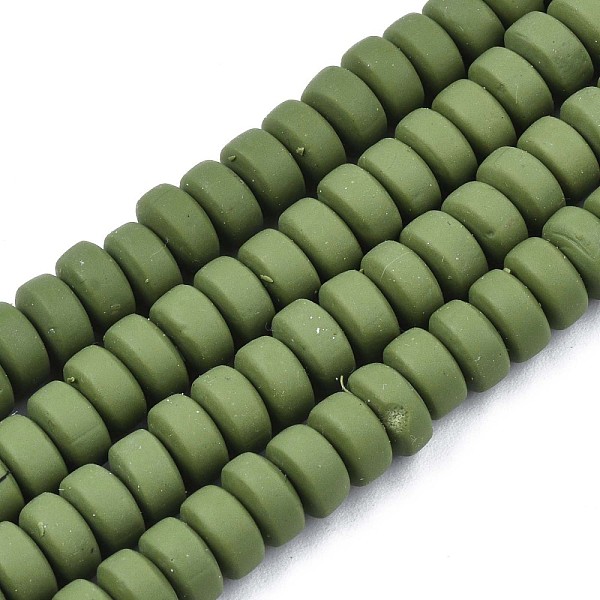 PandaHall Handmade Polymer Clay Beads Strands, for DIY Jewelry Crafts Supplies, Flat Round, Dark Olive Green, 6~7x3mm, Hole: 1.5mm, about...