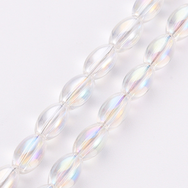 

PandaHall Electroplate Transparent Glass Beads Strands, AB Color Plated, Oval, Clear AB, 6.5x4.5mm, Hole: 1mm, about 60~65pcs/strand..., White