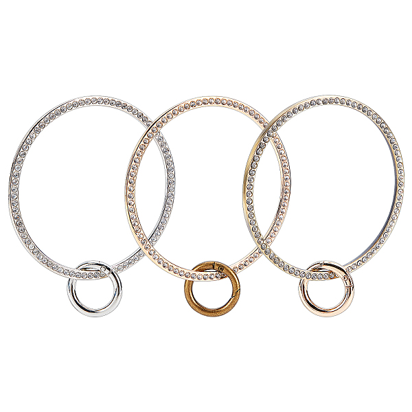 

PandaHall 3 Sets 3 Colors Iron Rhinestone Handles, with Spring Gate Rings, Bag Replacement Accessories, Ring, Mixed Color, 9.18cm, Hole..., Clear