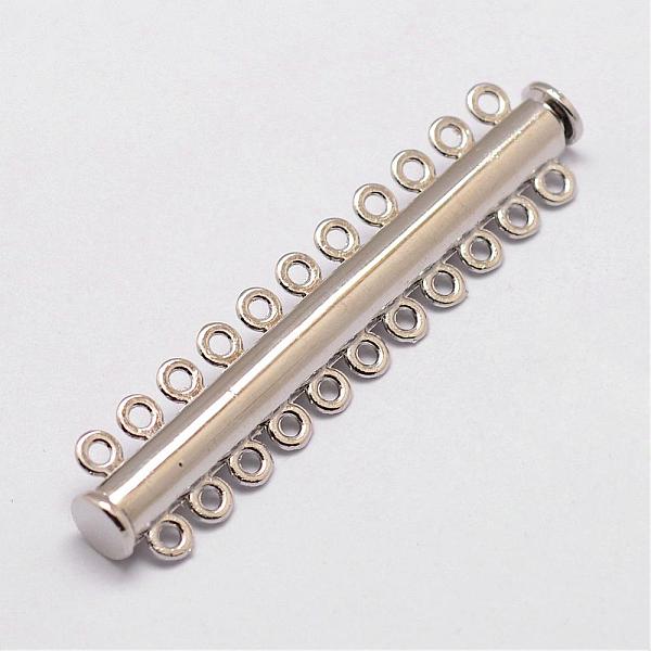 

PandaHall Alloy Magnetic Slide Lock Clasps, 11-Strand, 22-Hole, Tube, Platinum, 62x13.5x7mm, Hole: 2mm Alloy