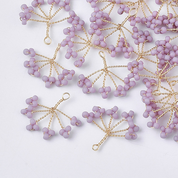 

PandaHall Glass Seed Beads Wire Wrapped Pendants, with Golden Plated Brass Wires, Tree, Plum, 15~16x18~21x2~3mm, Hole: 1.2mm Brass+Glass..., Purple