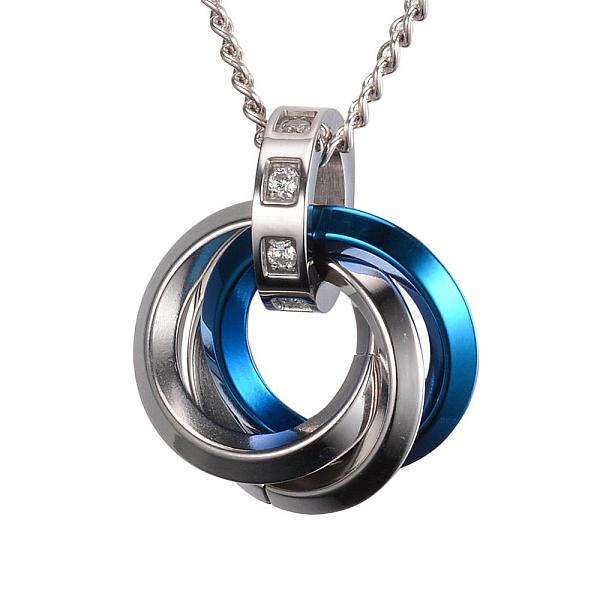 

PandaHall 304 Stainless Steel Interlocking Ring Pendants, with Cubic Zirconia, Blue & Stainless Steel Color, 25x22x12.5mm, Hole: 7mm..., Clear
