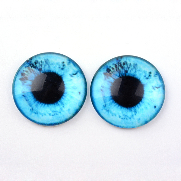

PandaHall Glass Cabochons for DIY Projects, Half Round/Dome with Dragon Eye Pattern, Deep Sky Blue, 10x3.5mm Glass Half Round Blue