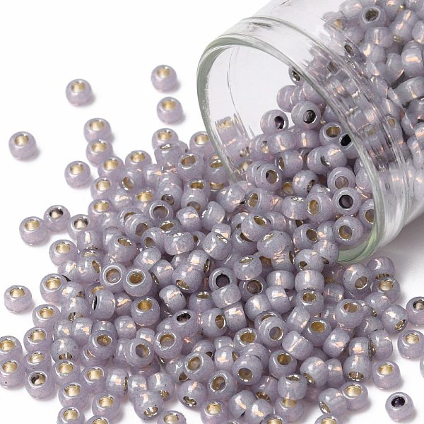 PandaHall TOHO Round Seed Beads, Japanese Seed Beads, (PF2122) PermaFinish Light Amethyst Opal Silver Lined, 8/0, 3mm, Hole: 1mm, about...