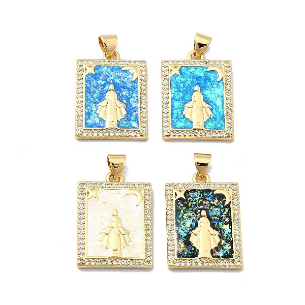 

PandaHall Brass Micro Pave Clear Cubic Zirconia Pendants, with Sythetic Opal, Rectangle with Goddess, Real 18K Gold Plated, 23.5x17x3mm..., Multicolor