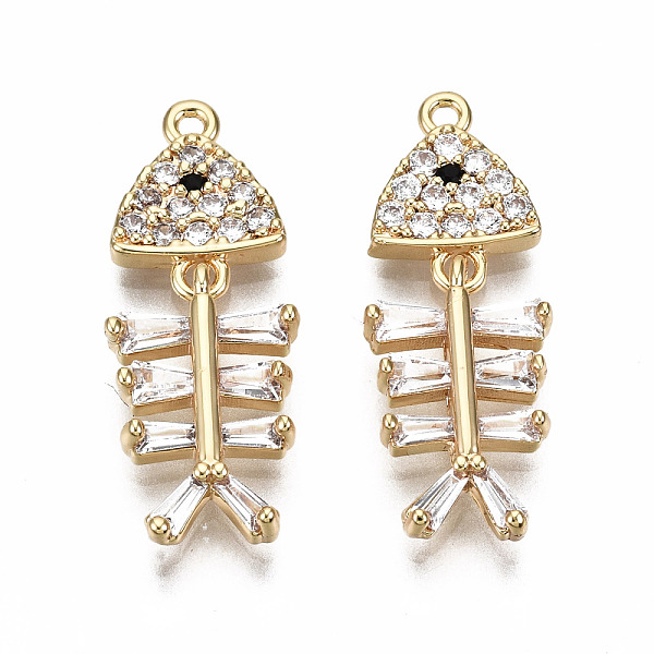 

PandaHall Brass Micro Pave Clear Cubic Zirconia Pendants, Nickel Free, Fishbone, Real 18K Gold Plated, 23x9x2.5mm, Hole: 1mm Brass+Cubic...