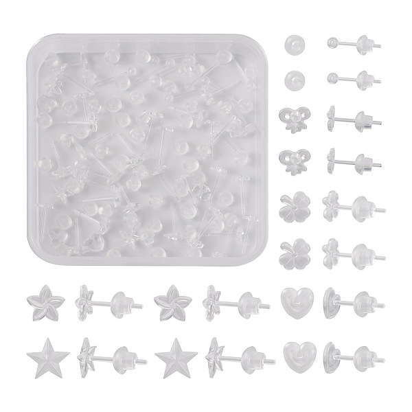 

PandaHall Boutigem 60 Sets 6 Style Star & Flower & Bowknot & Heart & Clover & Ball Tiny Resin Stud Earrings with Ear Nut for Women..., White