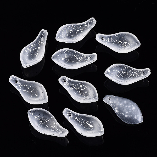 

PandaHall Transparent Spray Painted Glass Pendants, with Silver Foil, Petal, Creamy White, 22~23x11x6mm, Hole: 1.2mm Glass Petaline