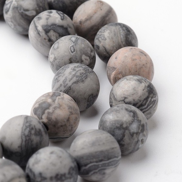 Frosted Round Natural Map Stone/Picasso Stone/Picasso Jasper Bead Strands