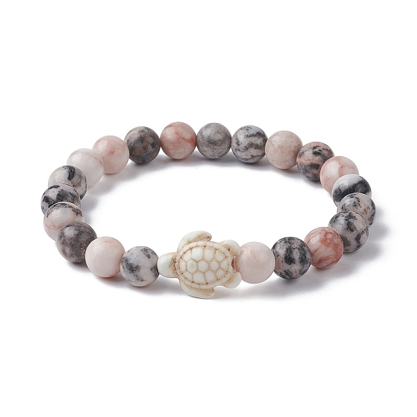 

PandaHall Natural Pink Zebra Jasper & Howlite Turtle Beaded Stretch Bracelets, Inner Diameter: 2-1/8 inch(5.4cm) Zebra Jasper Turtle