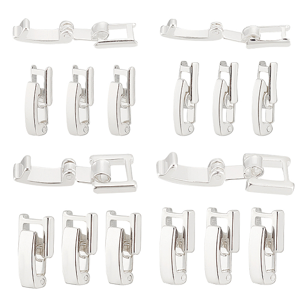 

PandaHall BENECREAT 16Pcs 4 Styles Eco-Friendly Brass Watch Band Clasps, Long-Lasting Plated, Silver, 15~17x3.5~7.5x4mm, 4pcs/style Brass