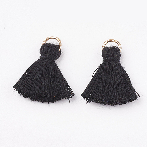 

PandaHall Polycotton(Polyester Cotton) Tassel Pendant Decorations, with Iron Findings, Light Gold, Black, 20~30x7~8mm, Hole: 5mm Polycotton...