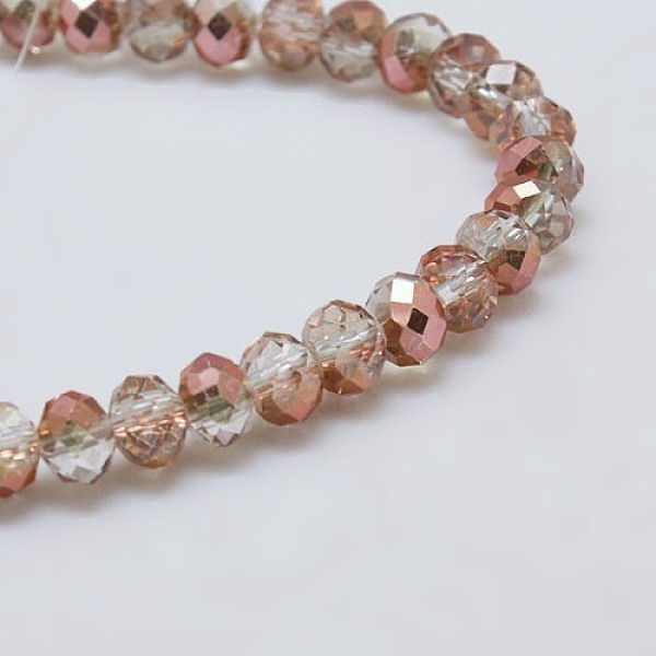 PandaHall Electroplate Glass Bead Strands, Half Copper Plated, Faceted, Rondelle, Clear, 3x2mm, Hole: 0.5mm, about 147pcs/strand, 13 inch...