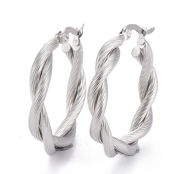 

PandaHall 304 Stainless Steel Hoop Earring, Hypoallergenic Earrings, with Ear Nut, Textured, Twisted Ring Shape, Stainless Steel Color...