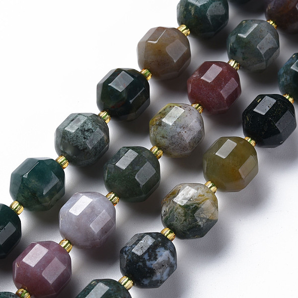 

PandaHall Natural Indian Agate Beads Strands, Faceted, with Seed Beads, Double Terminated Point Prism Beads, Bicone, 11.5~12.5x10.5~11.5mm...