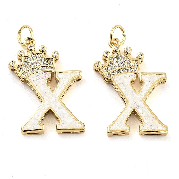 

PandaHall Brass Micro Pave Clear Cubic Zirconia Pendants, with Synthetic Opal, Real 18K Gold Plated, with Jump Ring, Letter X...