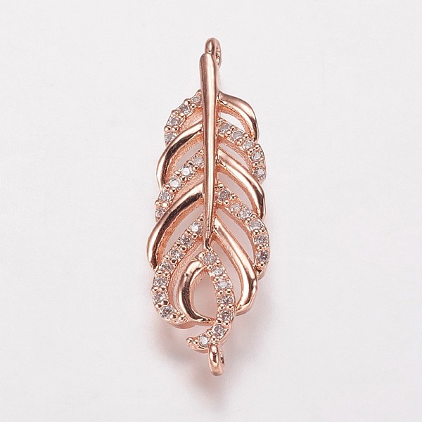 

PandaHall Brass Cubic Zirconia Links, Leaf, Clear, Rose Gold, 30.5x10x2.5mm, Hole: 1mm Brass+Cubic Zirconia Leaf Clear