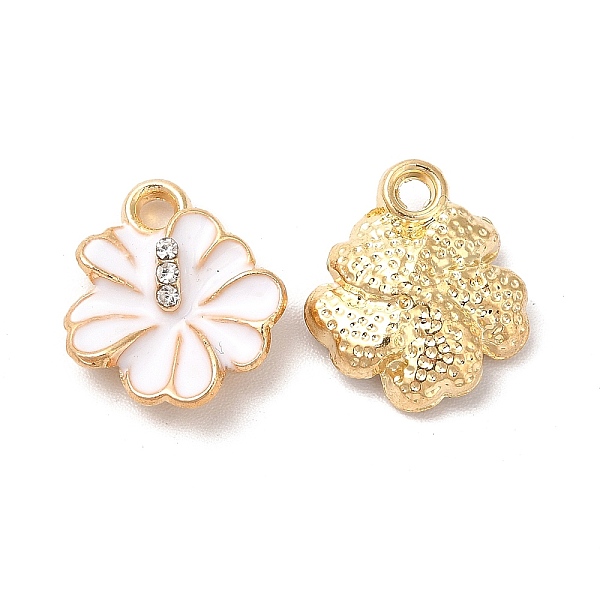 

PandaHall Alloy Enamel Charms, with Crystal Rhinestone, Cadmium Free & Nickel Free & Lead Free, Hibiscus Flower Charm, Light Gold, White...